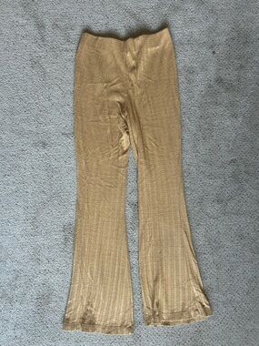 Ribbed Flared Knit Pants - Beige/Khaki Tone